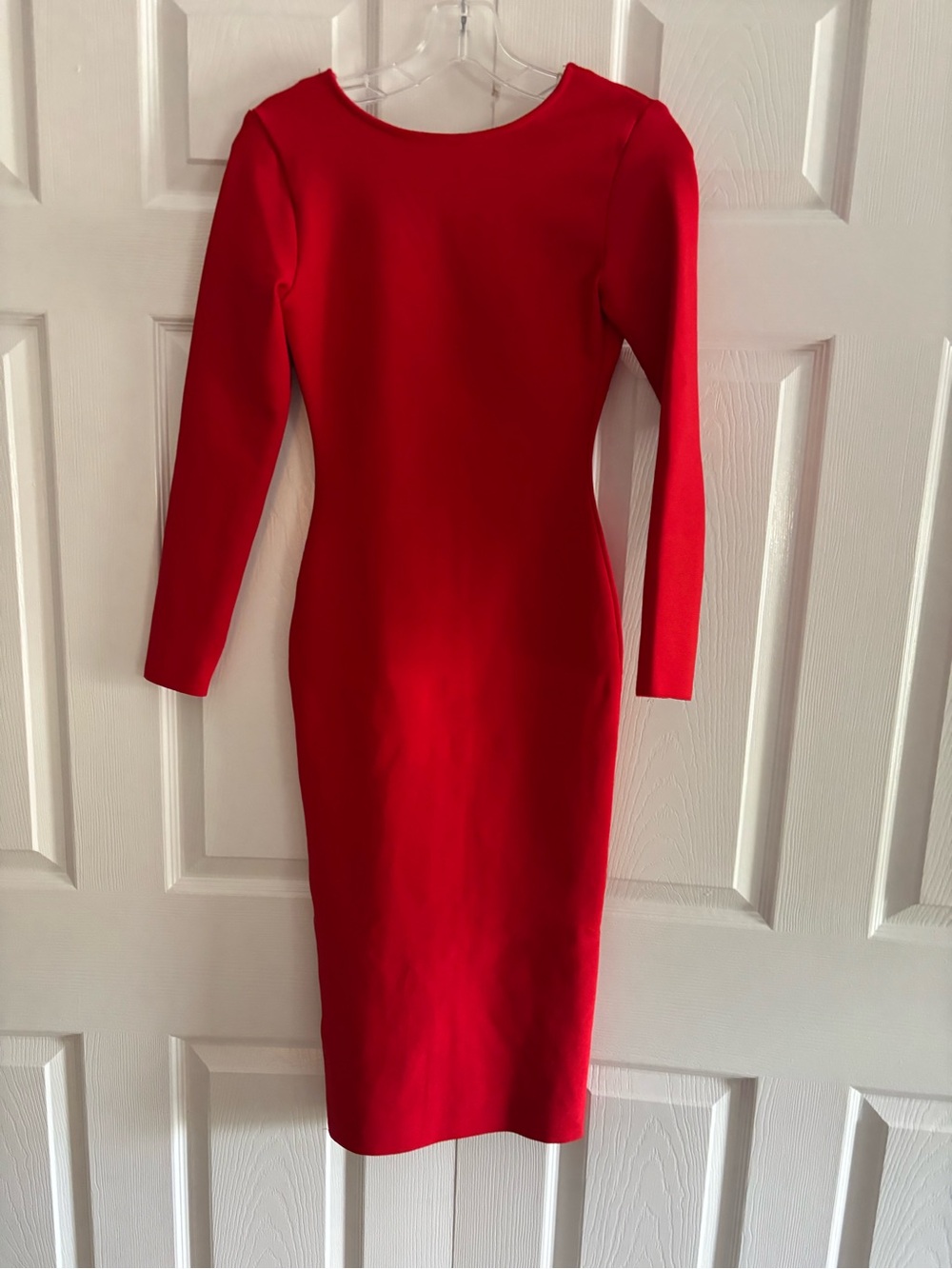Classic Red Long-Sleeve Sheath Dress